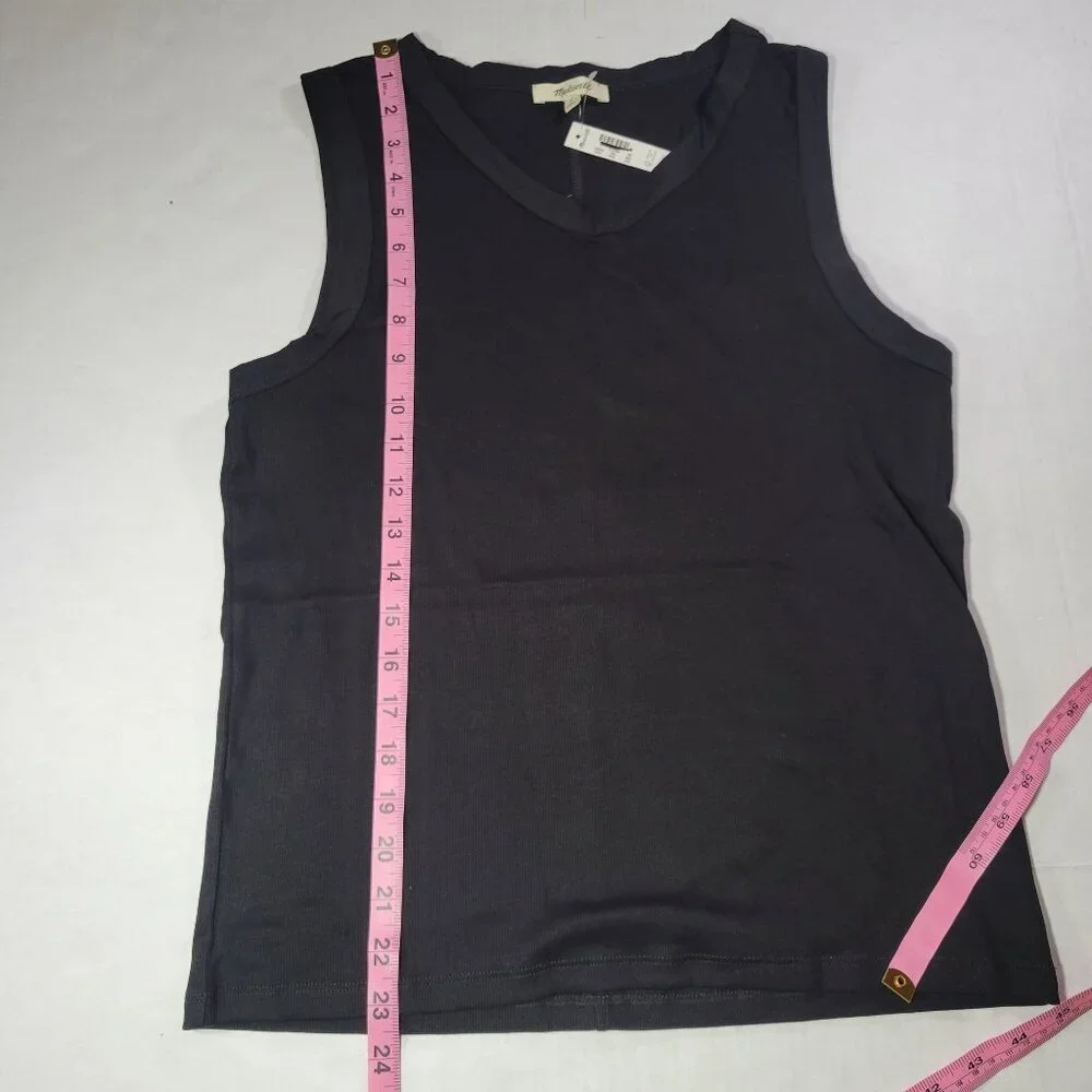 Madewell Black Generative Supima Cotton-Blend Sleeveless V-Neck Tank Top Size L - Picture 4 of 6